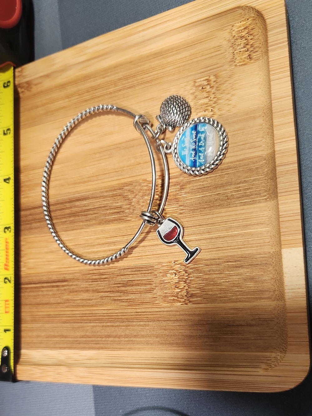 Silver Wine Glass Charm Bracelet - Silver